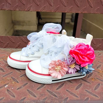 Для детей от 1 года до 6 лет, Вулканизированная обувь с цветами, сделанная своими руками, 6-12 м, для маленьких девочек, Дизайнерская Парусиновая обувь ручной работы с цветочным Рисунком Для детей
