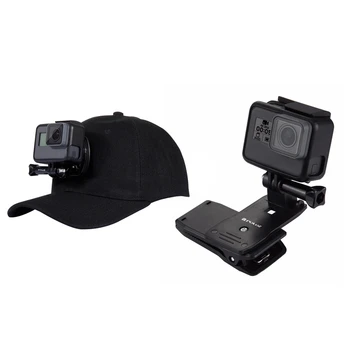 PULUZ 2 шт. для Go Pro Аксессуары: 1 шт. уличная солнцезащитная кепка Topi, бейсболка с креплением-держателем и 1 шт. рюкзак на 360 градусов, быстрый