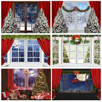 Фон для фотосъемки Mocsicka Merry Christmas Cake Smash, Зимнее окно, Сцена со снегом, Портретный фон, Камин, Рождественская студия