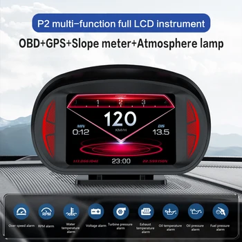 P2 HUD Двухсистемный Автомобильный Головной Дисплей Turbo Brake Тестовый Автомобильный OBD2 GPS Спидометр с Измерителем наклона и Превышения Скорости Охранная Сигнализация