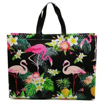 1 предмет, хозяйственная сумка с принтом Фламинго, многоразовая нетканая ткань, экологичная хозяйственная сумка, Женская дорожная сумка для хранения продуктов