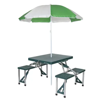 Комбинированный стол для пикника и зонт Stansport - Зеленый - Сверхпрочный пластик - Квадратный