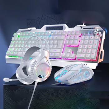 3 В 1 RGB Геймерская клавиатура Игровая клавиатура и мышь Наушники Геймерский комплект с подсветкой USB Проводная Компьютерная клавиатура для ПК ноутбука Teclado
