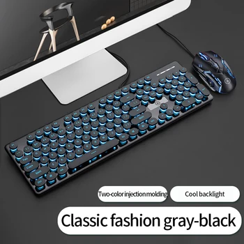 Игровая клавиатура с механическим ощущением, Панковские круглые колпачки для клавиш, клавиатура и мышь с подсветкой, USB-проводная клавиатура, мышь для ПК, Компьютерный геймер