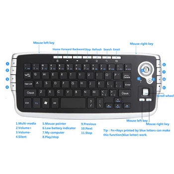 Трекбольная клавиатура 2 в 1, беспроводная мини-клавиатура 2 4G, Мультимедийная функциональная клавиатура Air Mouse
