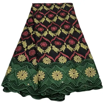 Новейшая зеленая швейцарская кружевная ткань С вышивкой стразами Хлопчатобумажная африканская кружевная ткань 5 ярдов для пошива материала для платья