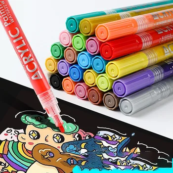 Акриловые фломастеры, Ручки для рисования 24 цветов, маркеры для граффити с наконечником 1,0 мм, Перманентные фломастеры для детских кружек из каменного дерева, тканевых окон