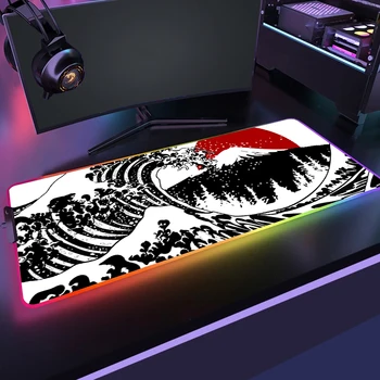 Персонализированный RGB Коврик Для Мыши Gamer Gaming Japanese Great Wave Off HD Print Большой Коврик Для Мыши Со светодиодной Подсветкой Gamer Mous Pad Game XXL
