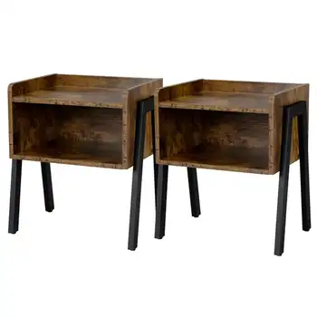 Промышленный деревянный стол Mdern с ящиком для хранения, комплект из 2 предметов, отделка в коричневом стиле