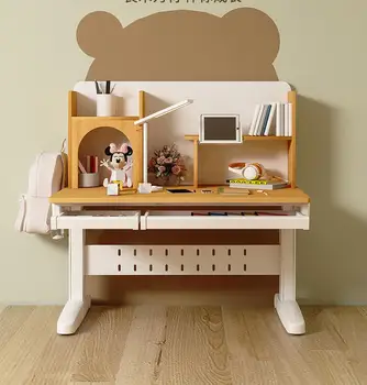Детский рабочий стол из массива дерева, книжный шкаф, комбинированные домашние школьные столы и стулья