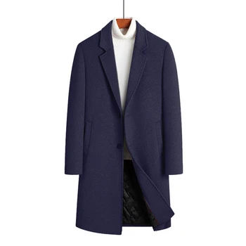 2023 Новое высококачественное мужское шерстяное пальто средней длины из ткани плюс хлопчатобумажное пальто молодой красивый мужской модный тренч M-4XL