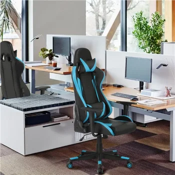 Кресло руководителя SmileMart с регулируемой высотой, 330,7 фунтов. Вместительный, Неоново-синий игровой стул, геймерский стул, офисный стул