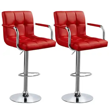 Регулируемый барный стул SmileMart из искусственной кожи с высокой спинкой, 2 шт., красный