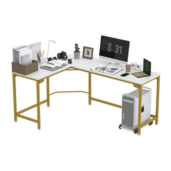 Гезен, L-образный Угловой Компьютерный стол, Офисное рабочее место, Современный Деревянный Домашний рабочий стол для ноутбука - Белый